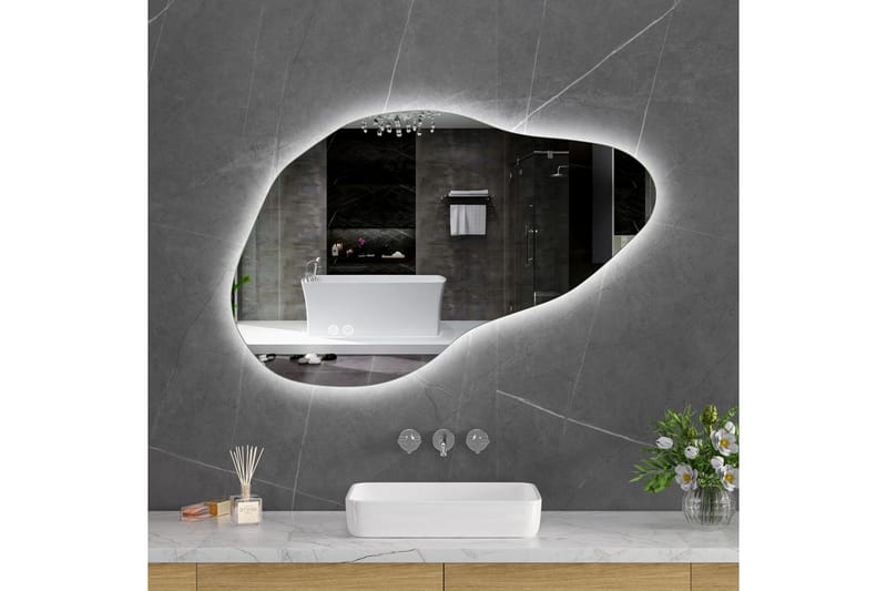 Baderomsspeil 100x65 cm med LED-belysning og anti-dugg, undefined
