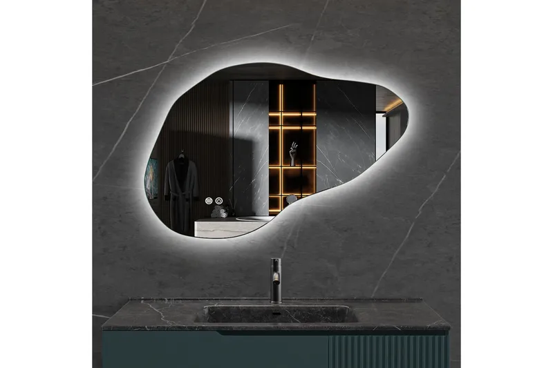 Baderomsspeil 100x65 cm med LED-belysning og anti-dugg - Innredning - Speil - Veggspeil