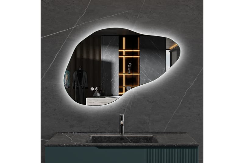 Baderomsspeil 90x60 cm med LED-belysning og anti-dugg, undefined