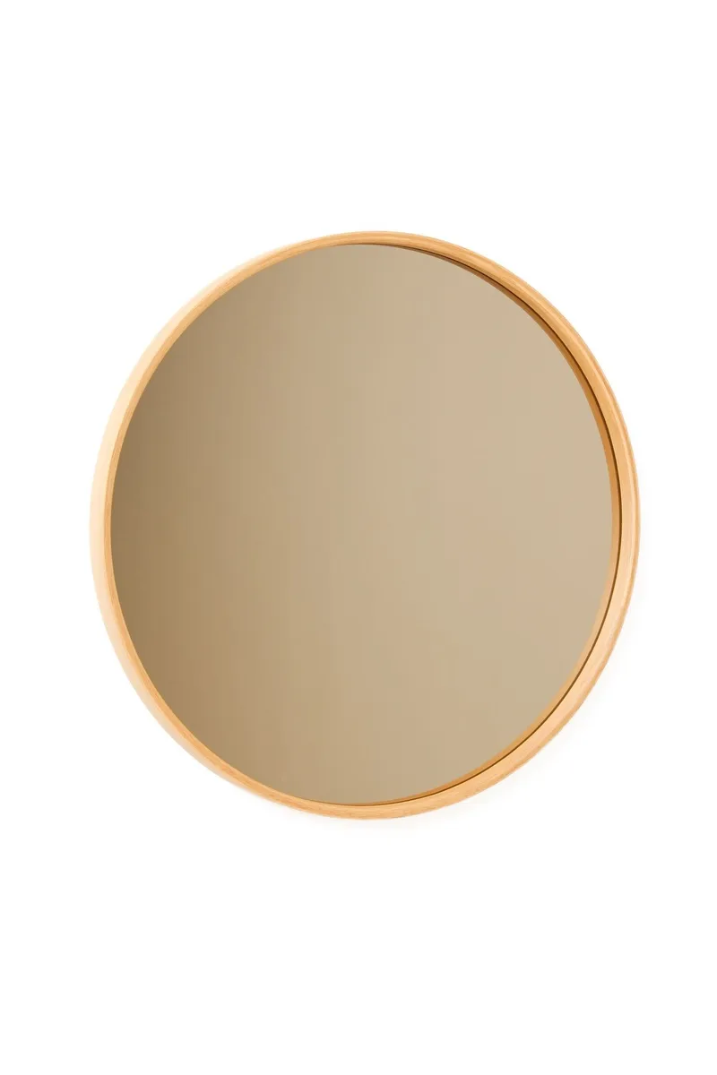 Dekorativt speil Wallxpert Circle (30 x 30 x 4 cm) Eik, Hvit ramme med eikefargede detaljer