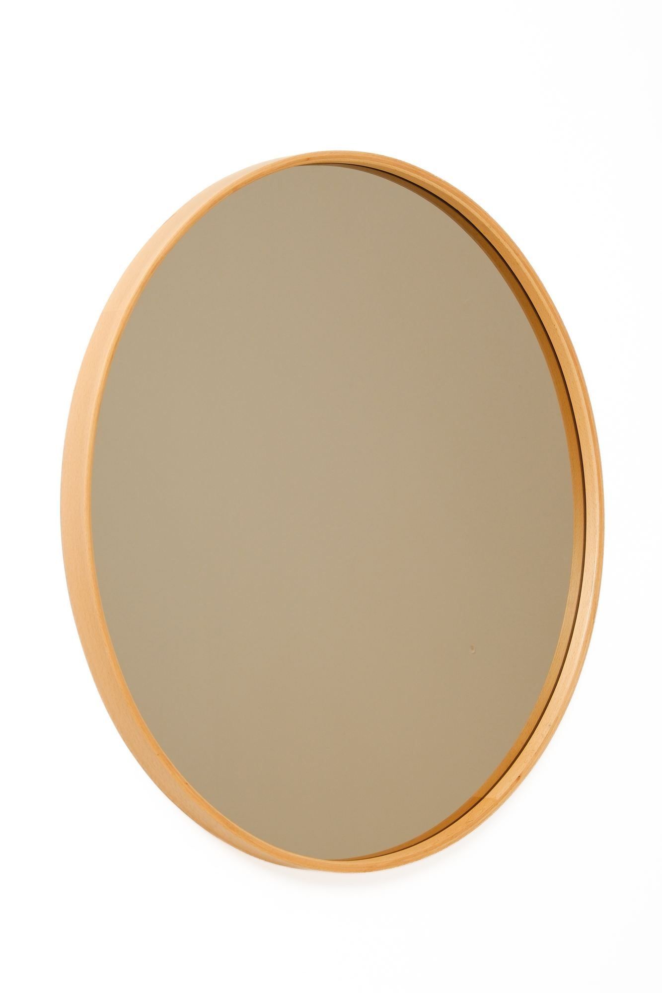 Dekorativt speil Wallxpert Circle (80 x 80 x 4 cm) Eik - Hvitt speil med eikedetaljer