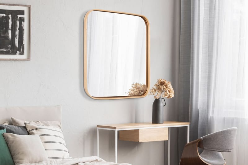 Dekorativt speil Wallxpert Square (50 x 50 x 4 cm) Eik - Hvit ramme med eikedetaljer - Innredning - Speil - Veggspeil
