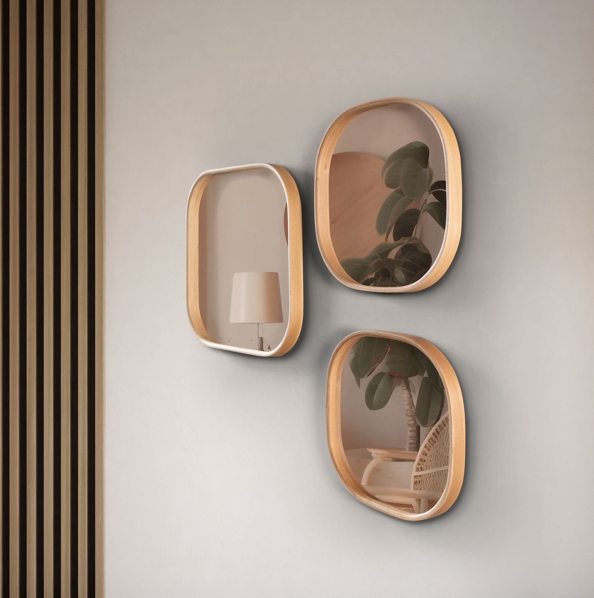 Dekorativt speilsett (3 deler) Wallxpert Square (60 x 60 x 4 cm) Eik - Eik