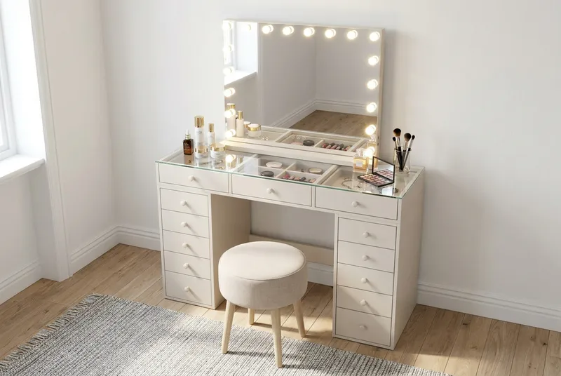 Glow Stort sminkespeil 80 cm med belysning - Beige - Innredning - Speil - Speil med belysning