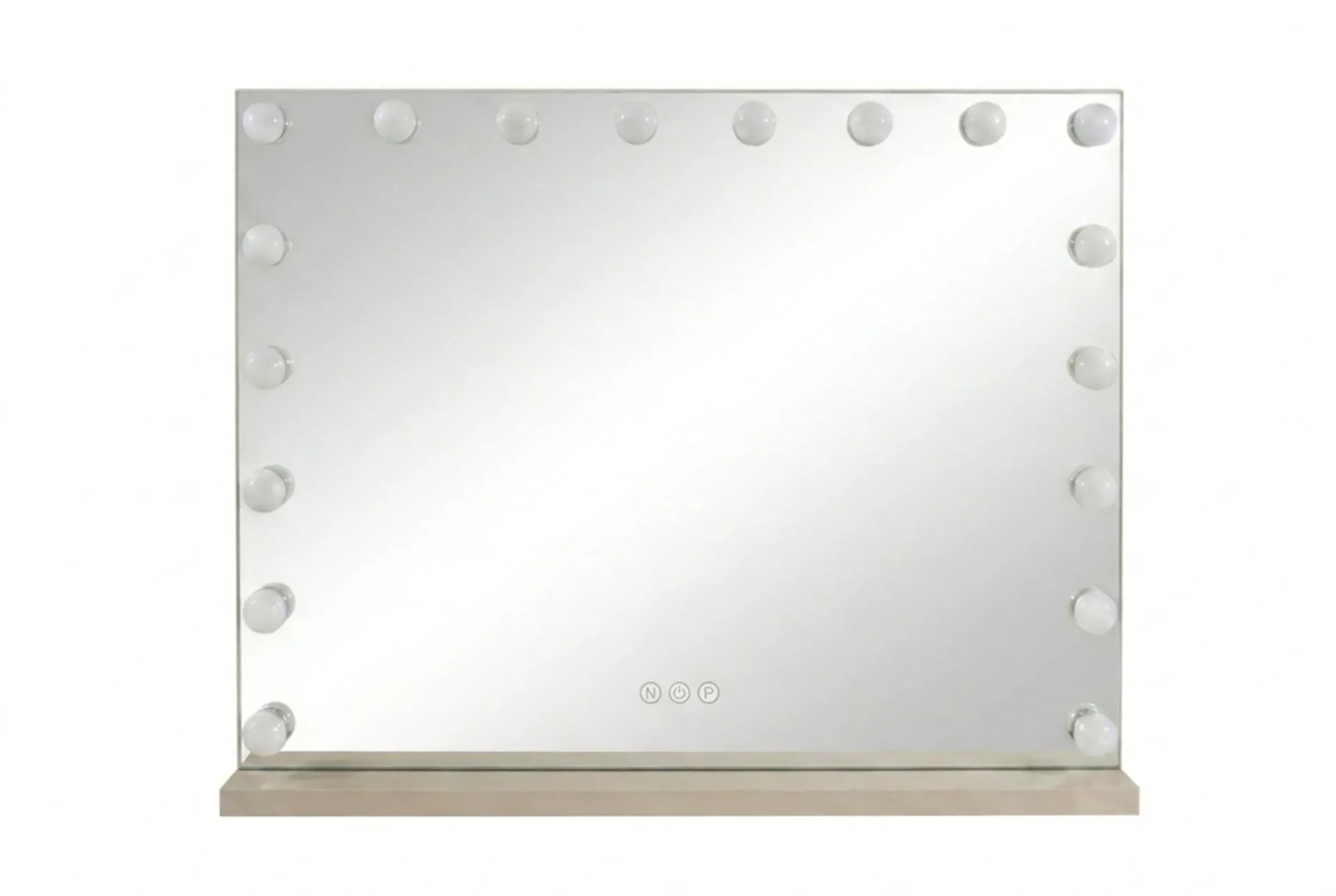 Glow Stort sminkespeil 80 cm med belysning og lamper – Hollywood-speil med USB-lading - Beige