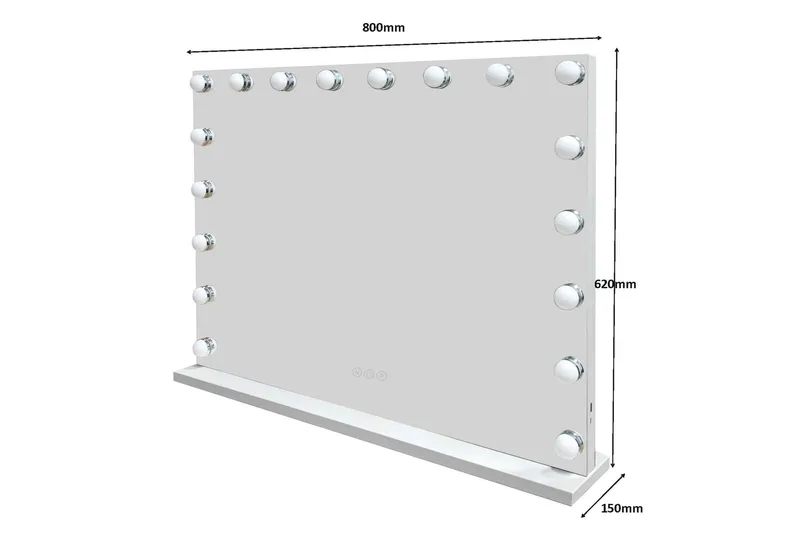 Glow Stort sminkespeil 80 cm med belysning og lamper – Hollywood-speil med USB-lading - Hvit - Innredning - Speil - Speil med belysning