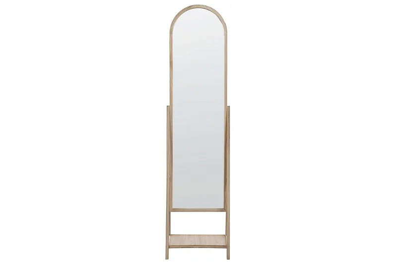 Golvspegel med hylla Beliani Chambery Light colored wood - Innredning - Speil - Helkroppsspeil