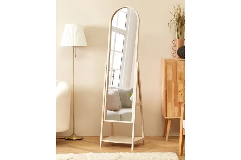 Golvspegel med hylla Beliani Chambery Light colored wood - Innredning - Speil - Helkroppsspeil