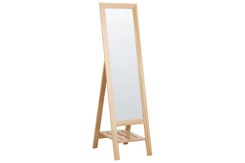 Golvspegel med hylla Beliani Luisant Light brown, undefined
