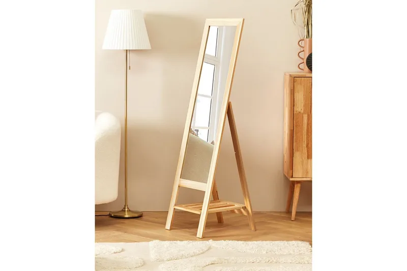 Golvspegel med hylla Beliani Luisant Light brown - Innredning - Speil - Helkroppsspeil