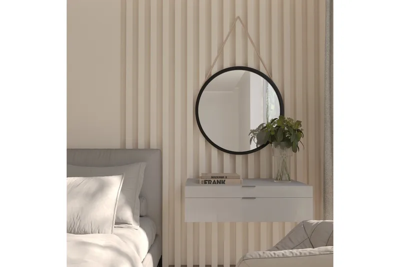 Grace Vegghengt Speil Rund 60 cm, Svart