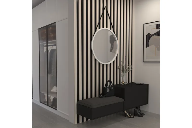 Grace Vegghengt Speil Rund 60 cm, Svart