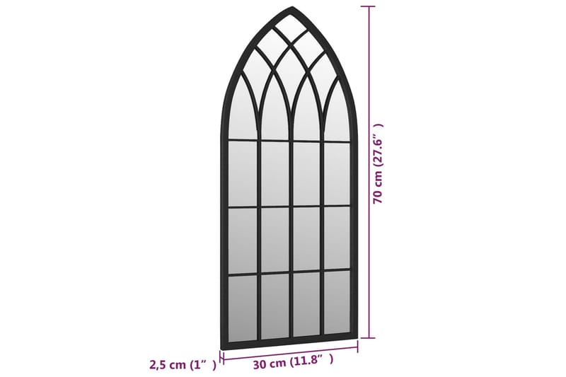 Hagespeil svart 70x30 cm for utendørs bruk jern - Svart - Innredning - Speil - Veggspeil