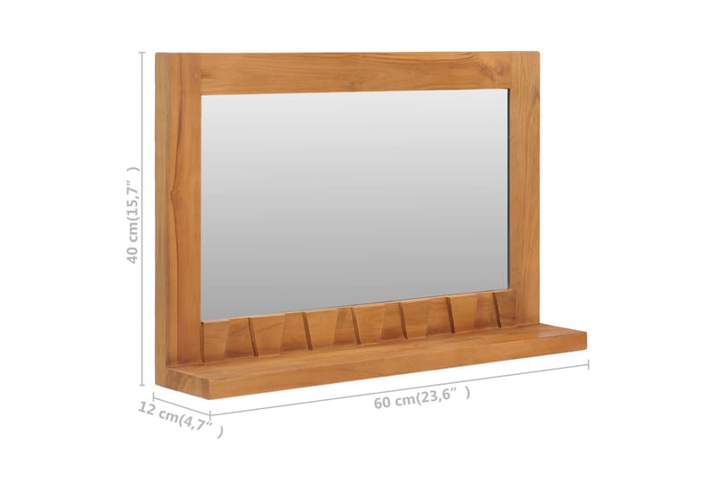 Veggspeil med hylle 60x12x40 cm heltre teak - Innredning - Speil - Sminkespeil