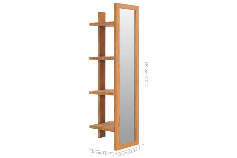 Veggspeil med hyller 30x30x120 cm heltre teak - Sminkespeil - Baderomstilbehør