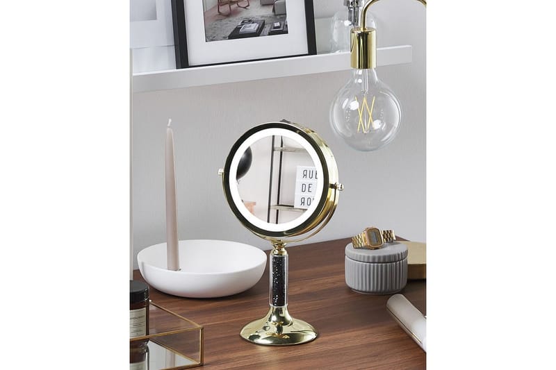 Sminkspegel Beliani Baixas Guld/svart GOLD||Black - Innredning - Speil - Sminkespeil