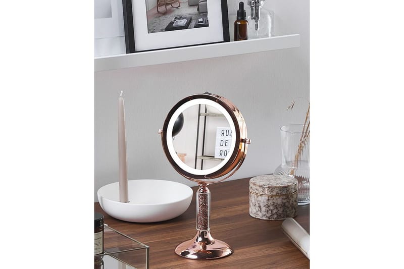 Sminkspegel Beliani Baixas Guld/svart Rose||GOLD - Innredning - Speil - Speil med belysning