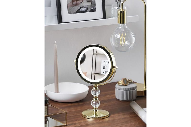 Sminkspegel Beliani Claira Guld GOLD - Innredning - Speil - Speil med belysning