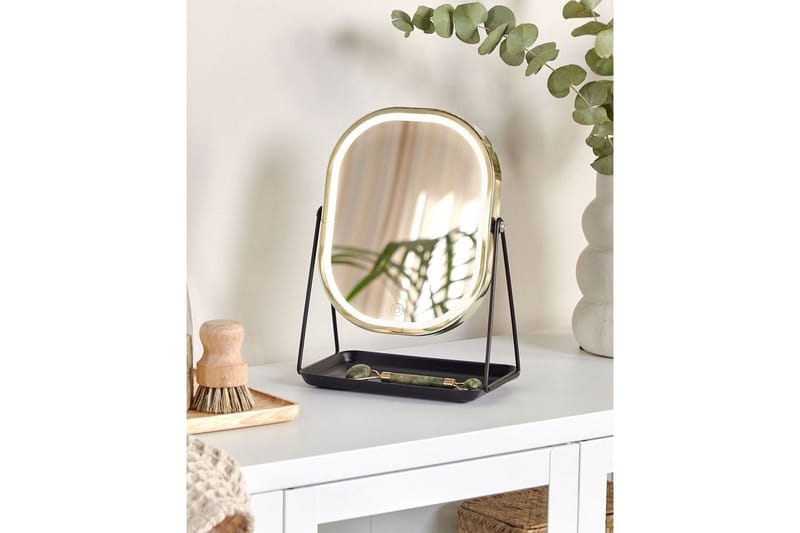 Sminkspegel Beliani Dordogne Guld/svart GOLD||Black - Innredning - Speil - Speil med belysning
