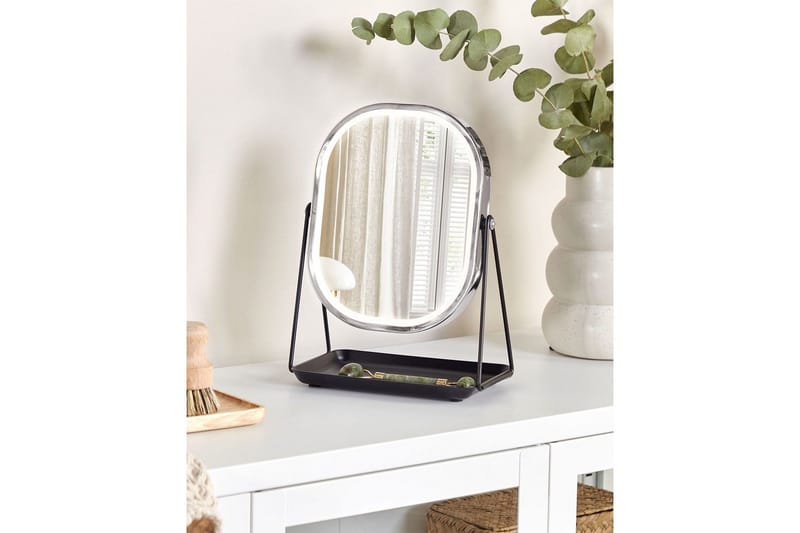 Sminkspegel Beliani Dordogne Guld/svart Silver||Black - Innredning - Speil - Speil med belysning