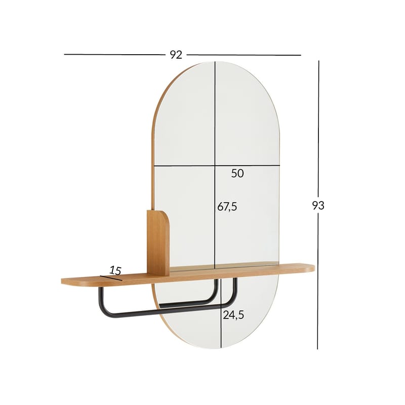 Speil med hylle HOME4YOU Aalborg 92x15x93 cm eik - brun - Innredning - Speil - Veggspeil