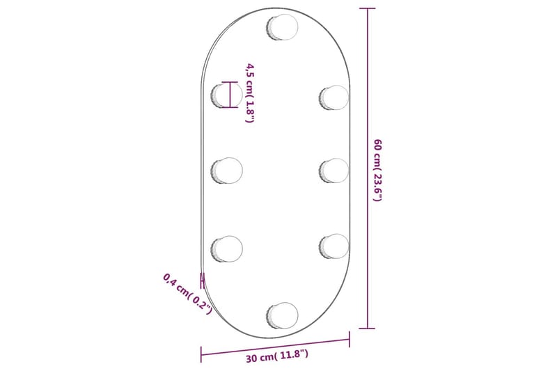 Speil med LED-lys 60x30 cm glass oval - Silver - Innredning - Speil - Veggspeil
