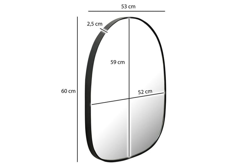 Speil Wohnling Asymmetrisk metall tykt metallramme oval 60 cm - Innredning - Speil - Veggspeil