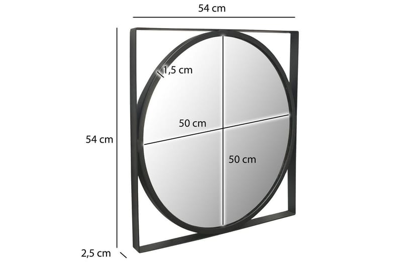 Speil Wohnling Kvadratisk ramme rund 54 cm moderne - Innredning - Speil - Veggspeil
