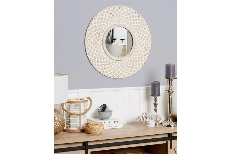 Väggspegel Beliani Pomaro Light colored wood||White - Innredning - Speil - Veggspeil