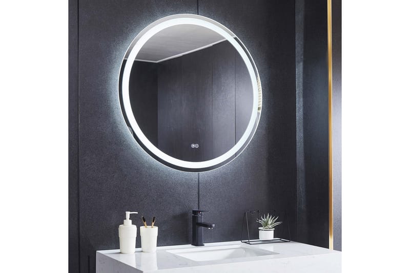 Baderomsspeil Rund 80 cm med LED-belysning, anti-dugg og dimmer - Innredning - Speil - Veggspeil