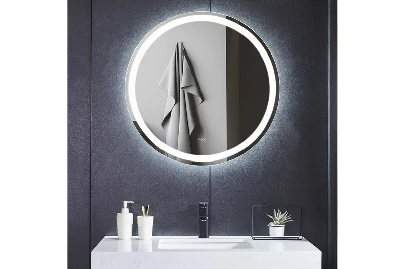 Baderomsspeil Rund 80 cm med LED-belysning, anti-dugg og dimmer, undefined