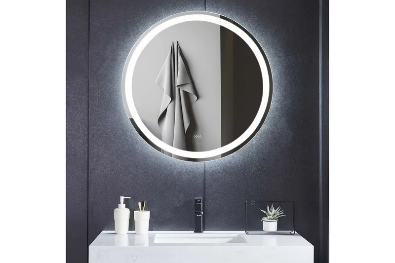Baderomsspeil Rund 80 cm med LED-belysning, anti-dugg og dimmer, undefined