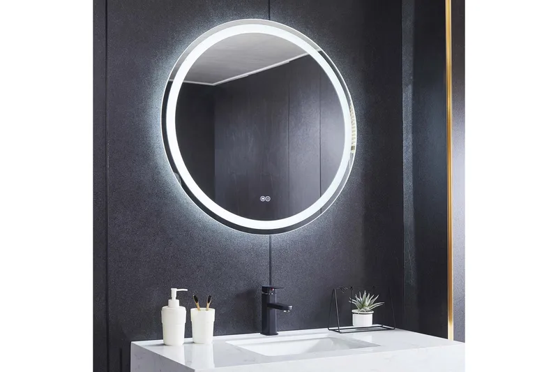 Baderomsspeil Rund 80 cm med LED-belysning, anti-dugg og dimmer - Innredning - Speil - Veggspeil