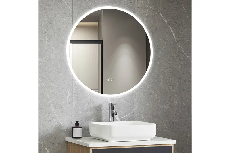 Baderomsspeil Rund 80 cm med LED-belysning og anti-dugg - Innredning - Speil - Veggspeil