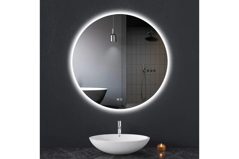 Baderomsspeil Rund 80 cm med LED-belysning og anti-dugg - Innredning - Speil - Veggspeil