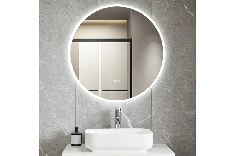 Baderomsspeil Rund 80 cm med LED-belysning og anti-dugg, undefined