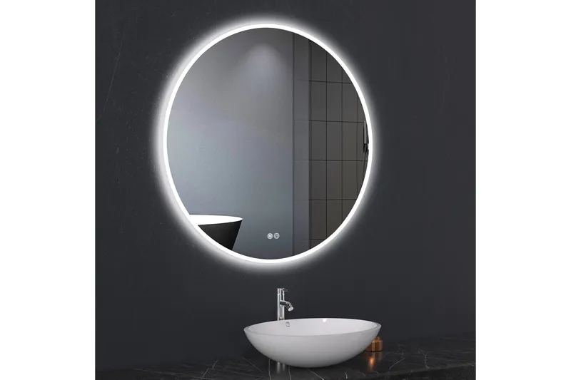 Baderomsspeil Rund 80 cm med LED-belysning og anti-dugg - Innredning - Speil - Veggspeil
