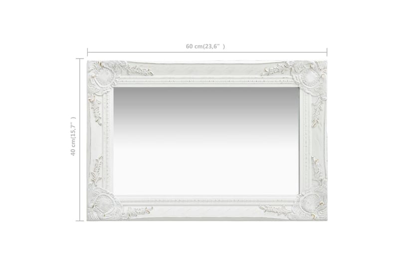 Veggspeil barokkstil 60x40 cm hvit - Veggspeil - Gangspeil