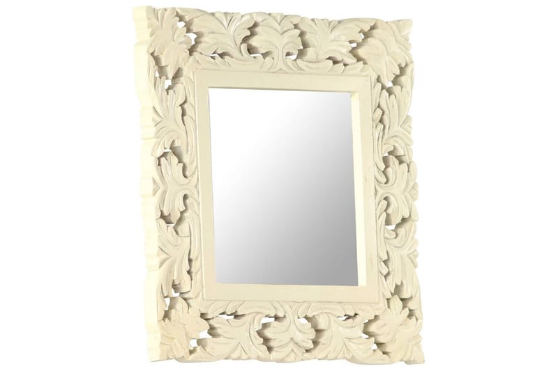 Håndskåret speil hvit 50x50 cm heltre mango - Hvit - Veggspeil - Gangspeil