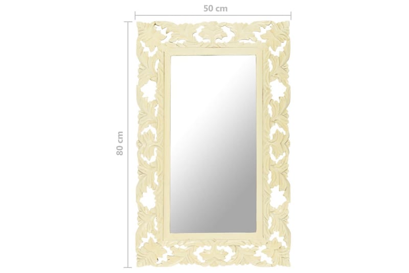Håndskåret speil hvit 80x50 cm heltre mango - Hvit - Innredning - Speil - Veggspeil