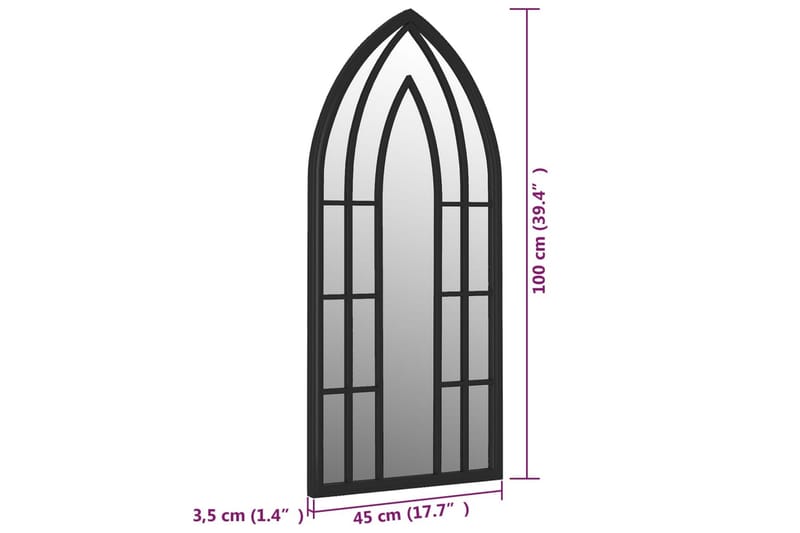 Hagespeil svart 100x45 cm for utendørs bruk jern - Svart - Veggspeil - Gangspeil