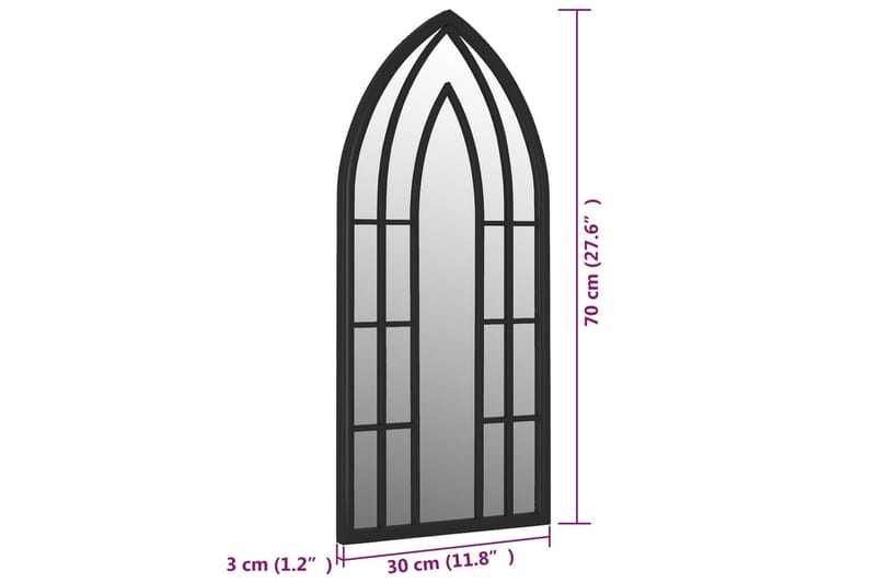 Hagespeil svart 70x30 cm for utendørs bruk jern - Svart - Veggspeil - Gangspeil