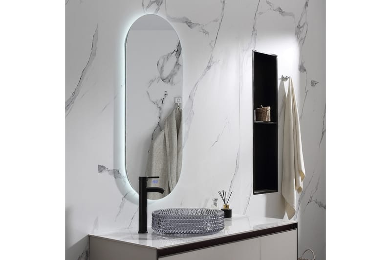 Olivia Oval LED-speil med antifog-funksjon 45x110cm Sølv - Lyfco - Veggspeil - Gangspeil