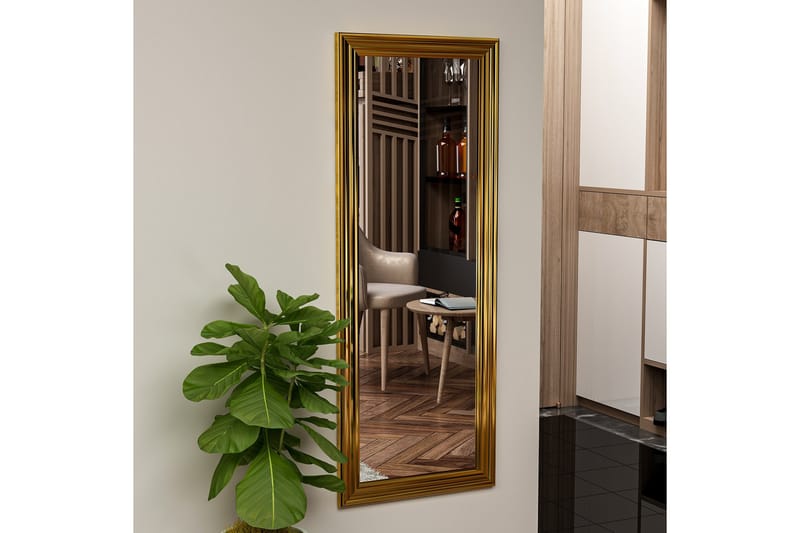 Rube Speil 40 cm Rektangulær - Gull - Speil med belysning - Veggspeil - Helkroppsspeil - Speil med hylle - Gangspeil