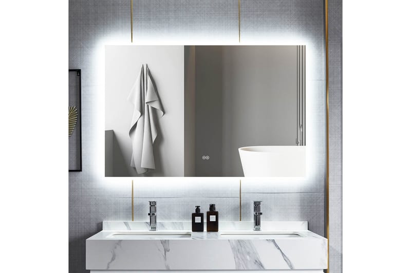 Stort speil med Belysning og anti-fog-funksjon 80x140cm Sølv, Lyfco