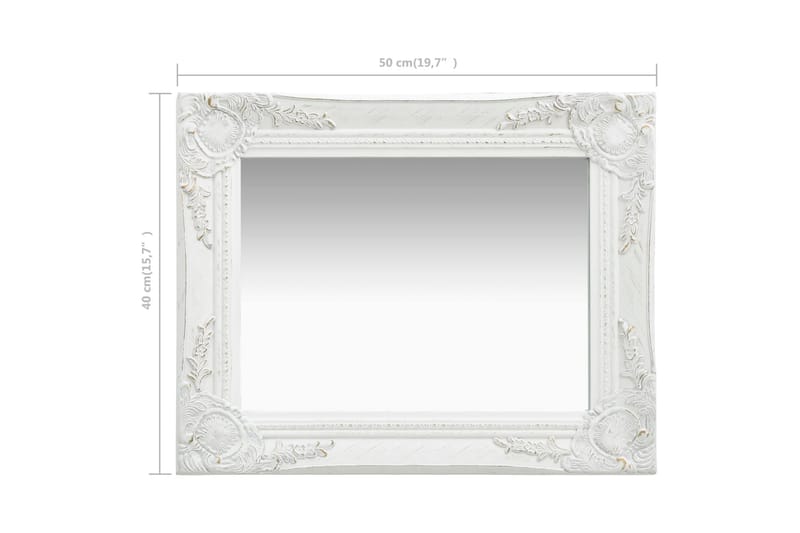 Veggspeil barokkstil 50x40 cm hvit - Innredning - Speil - Veggspeil