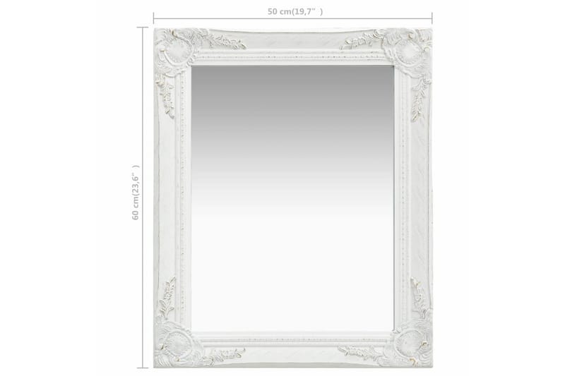 Veggspeil barokkstil 50x60 cm hvit - Innredning - Speil - Veggspeil