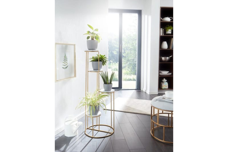 Stående hylle Wohnling Ekte marmortopp, blomsterstativ, gyllen metallbase, moderne stil - Innredning - Krukker