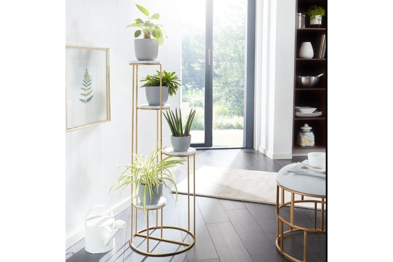 Stående hylle Wohnling Ekte marmortopp, blomsterstativ, gyllen metallbase, moderne stil - Innredning - Krukker
