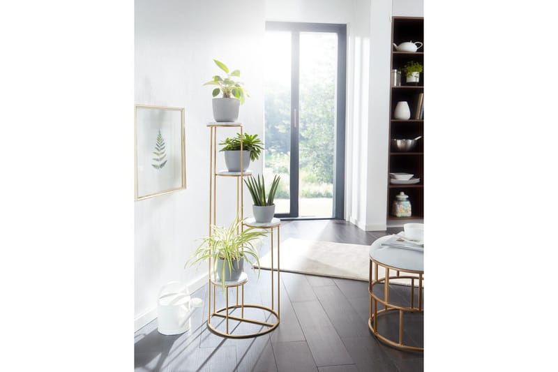 Stående hylle Wohnling Ekte marmortopp, blomsterstativ, gyllen metallbase, moderne stil - Innredning - Krukker